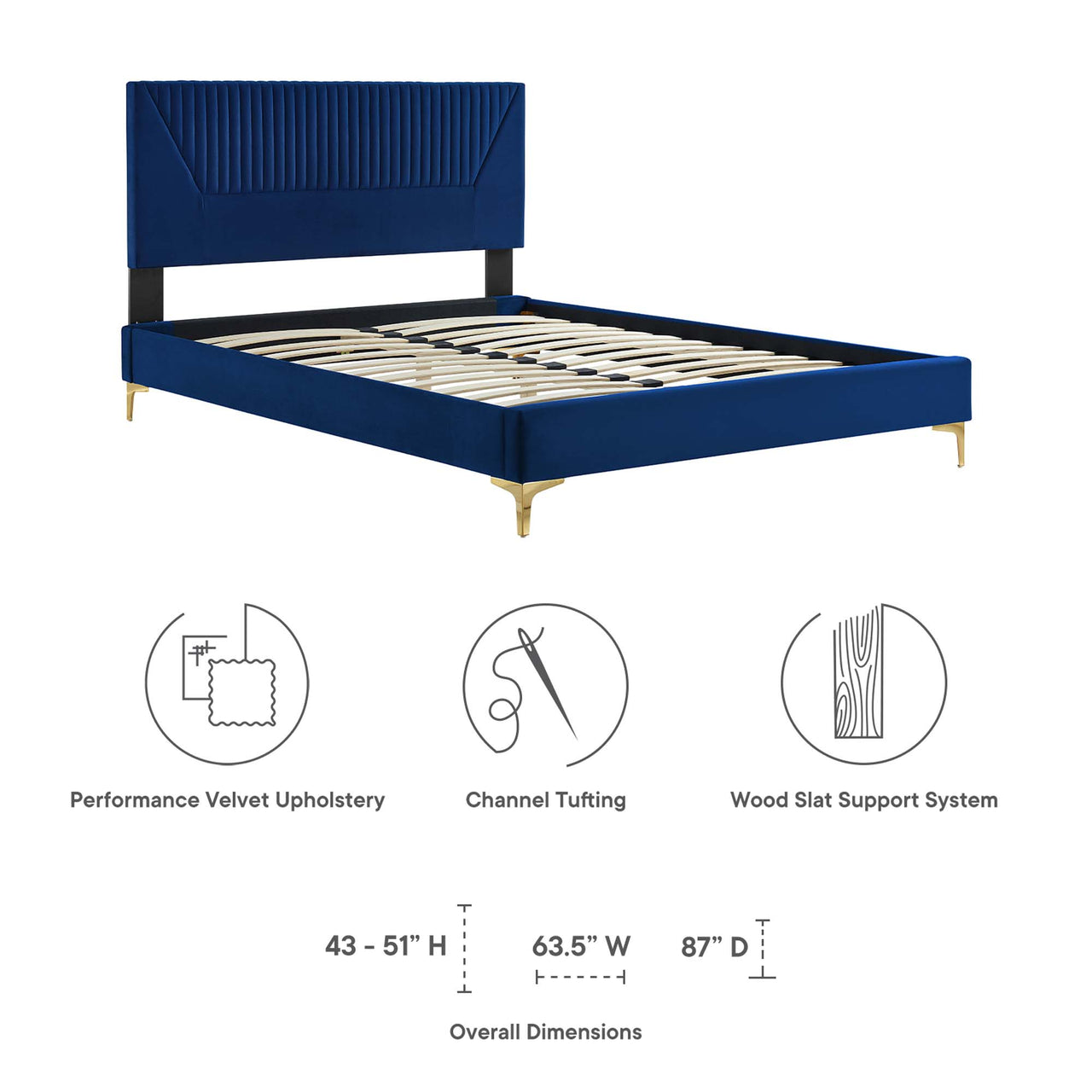 Seraphine Velvet Full Platform Bed, Navy
