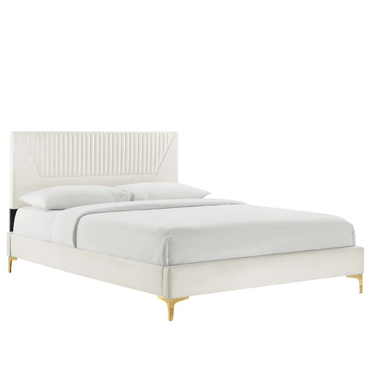 Seraphine Velvet Full Platform Bed, White