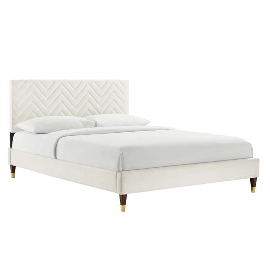 Traverse Upholstered Velvet Full Platform Bed, White