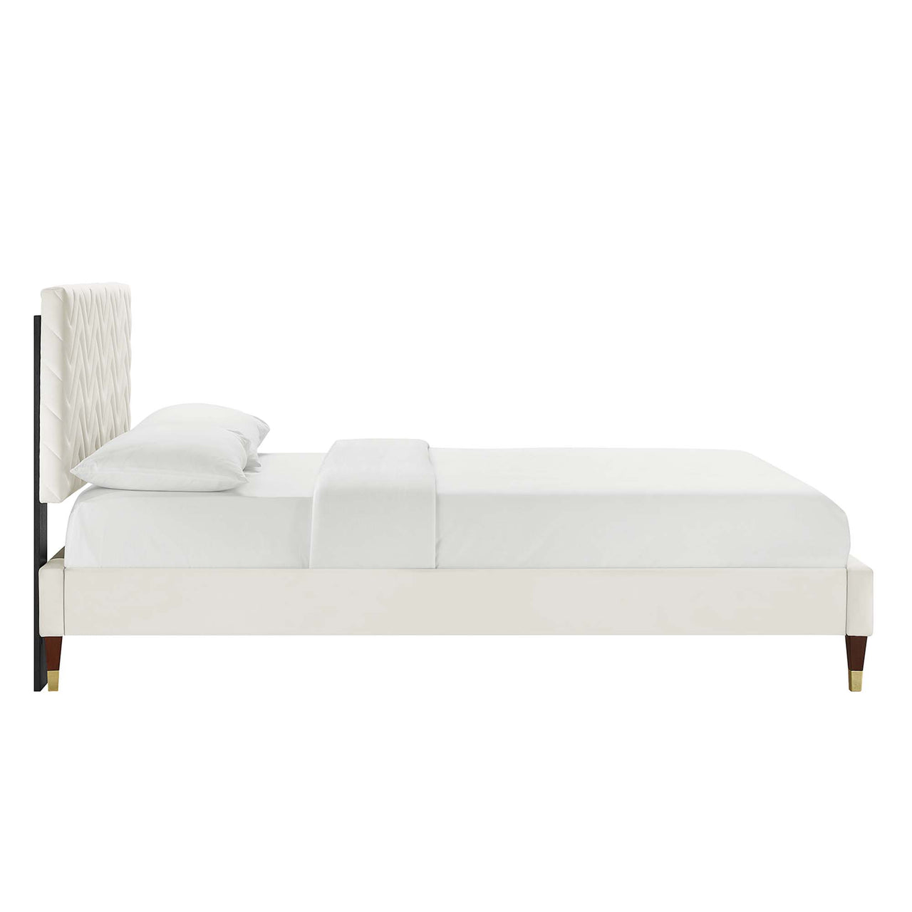 Traverse Upholstered Velvet Full Platform Bed, White