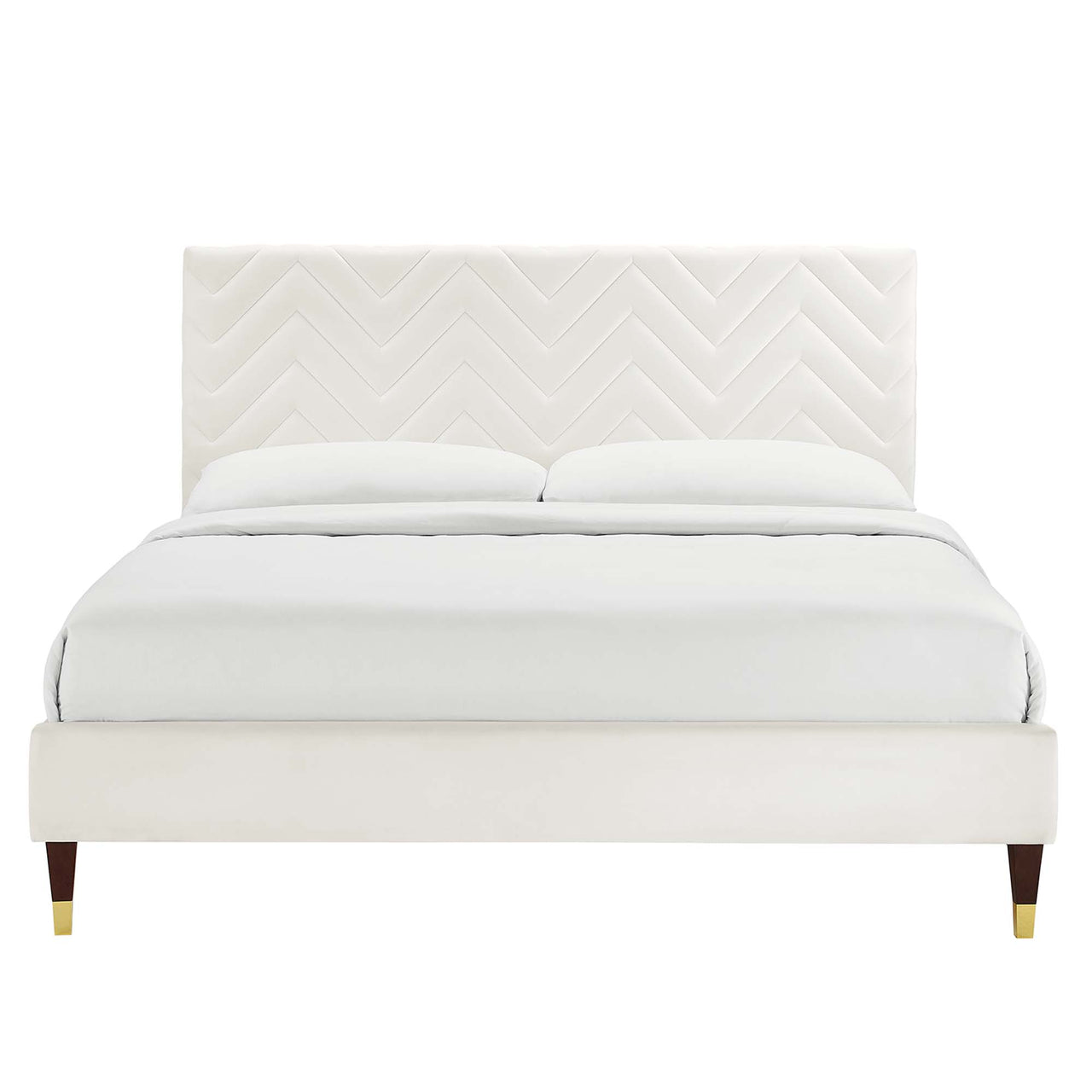 Traverse Upholstered Velvet Full Platform Bed, White