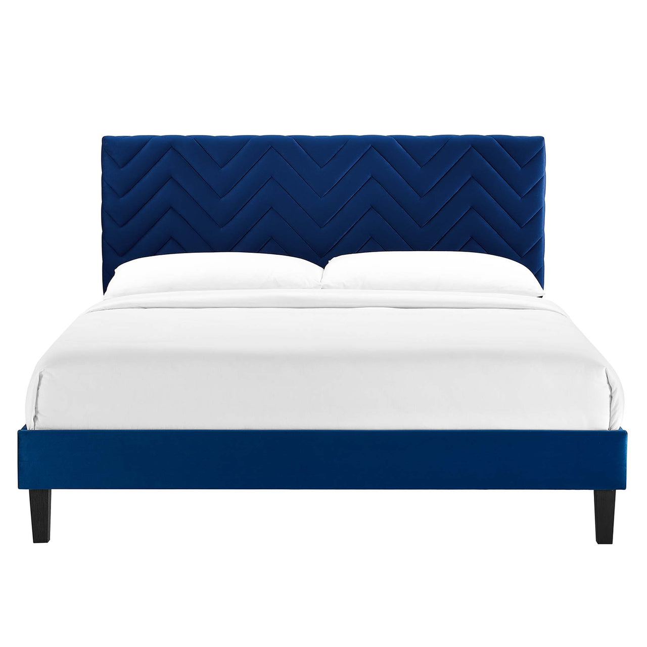 Traverse Upholstered Velvet Full Platform Bed, Navy & Black