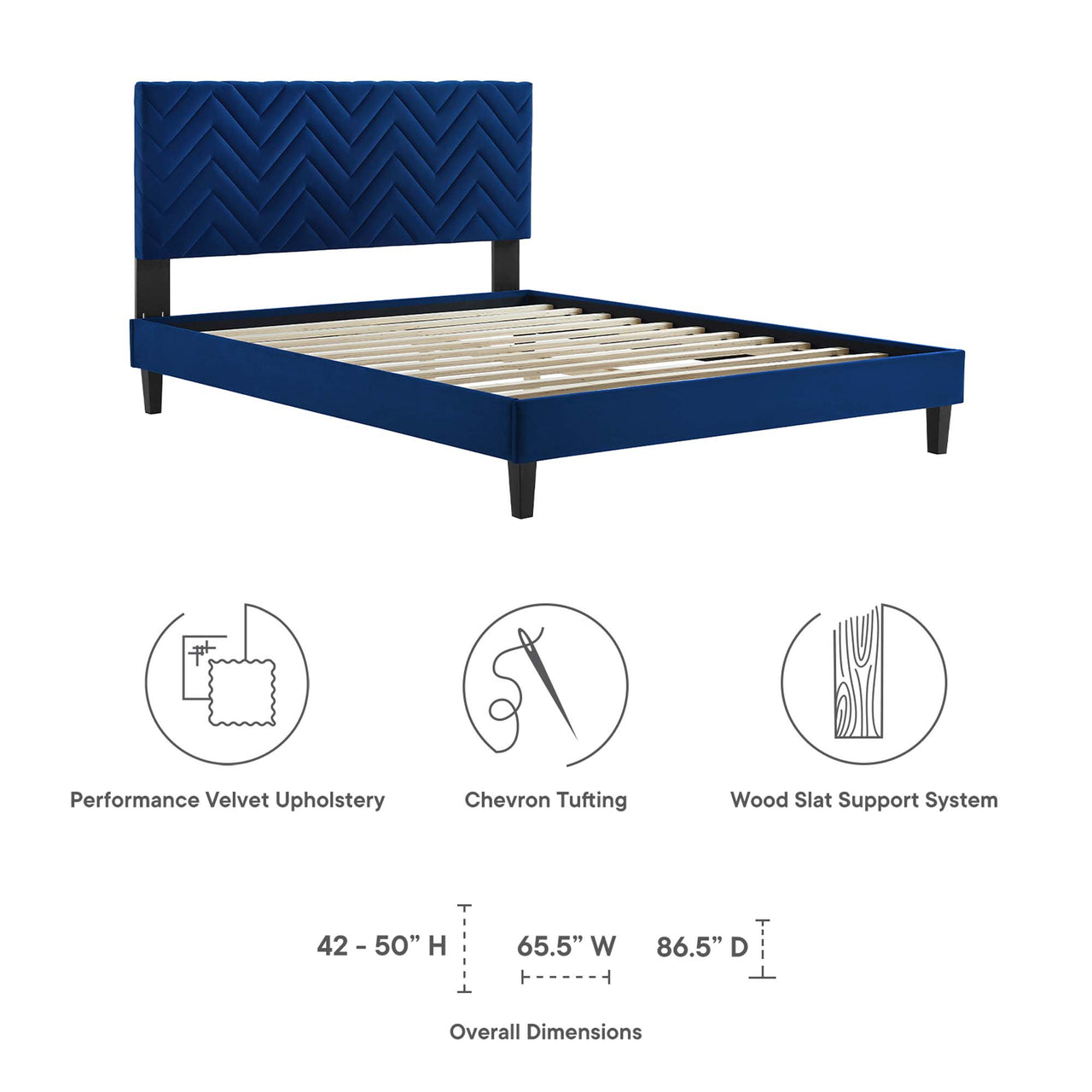 Traverse Upholstered Velvet Full Platform Bed, Navy & Black