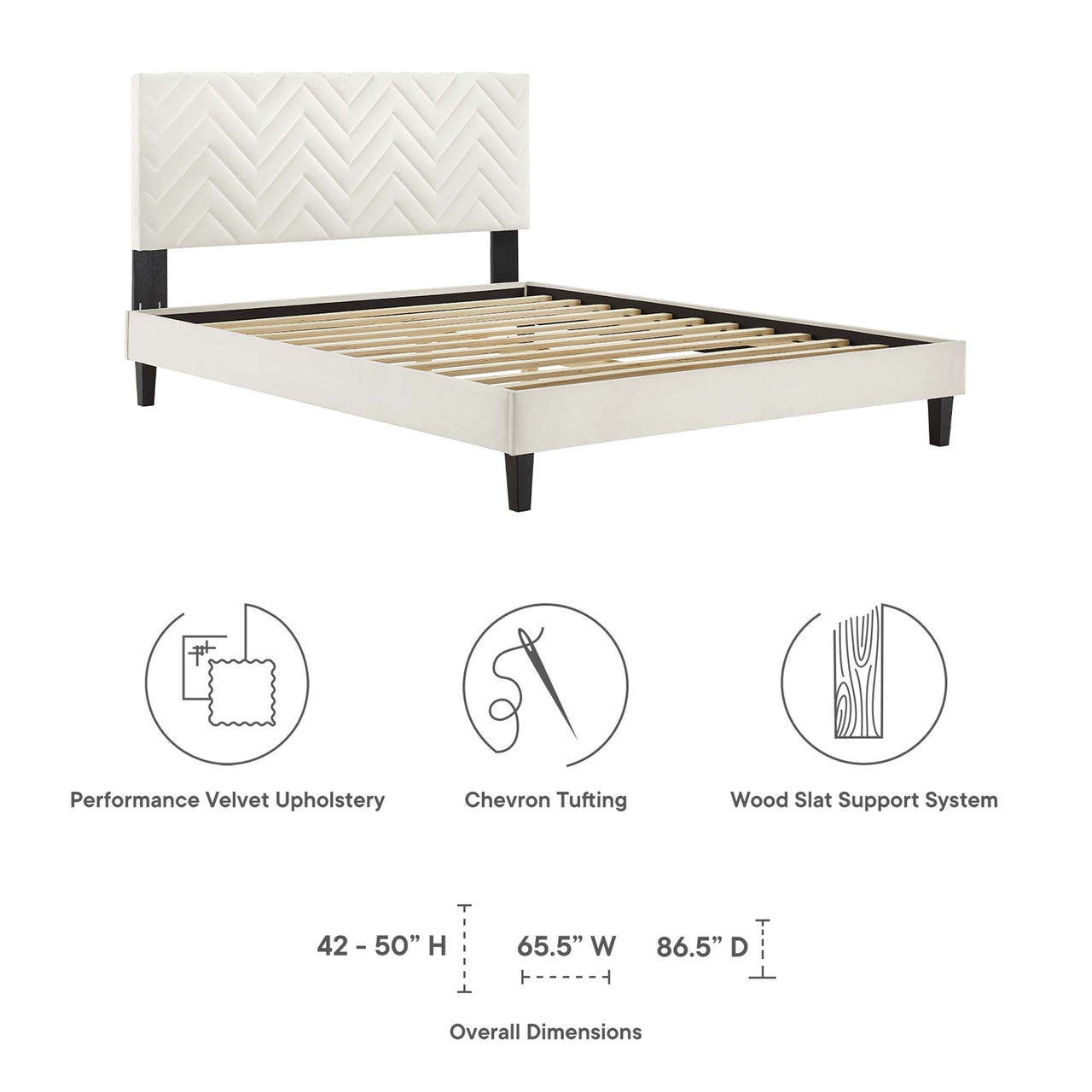Traverse Upholstered Velvet Full Platform Bed, White & Black