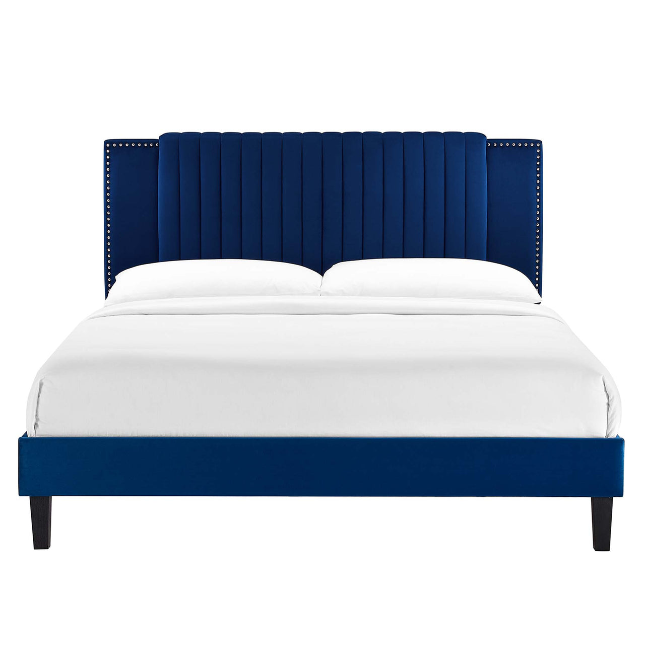Zirelle Upholstered Velvet Full Platform Bed, Navy