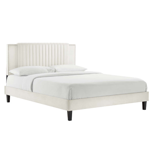 Zirelle Upholstered Velvet Full Platform Bed, White