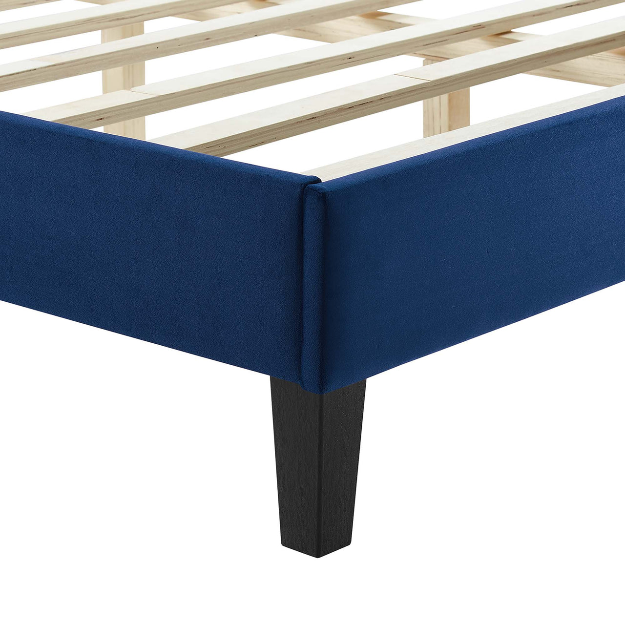 Selphie Upholstered Velvet Full Platform Bed, Navy