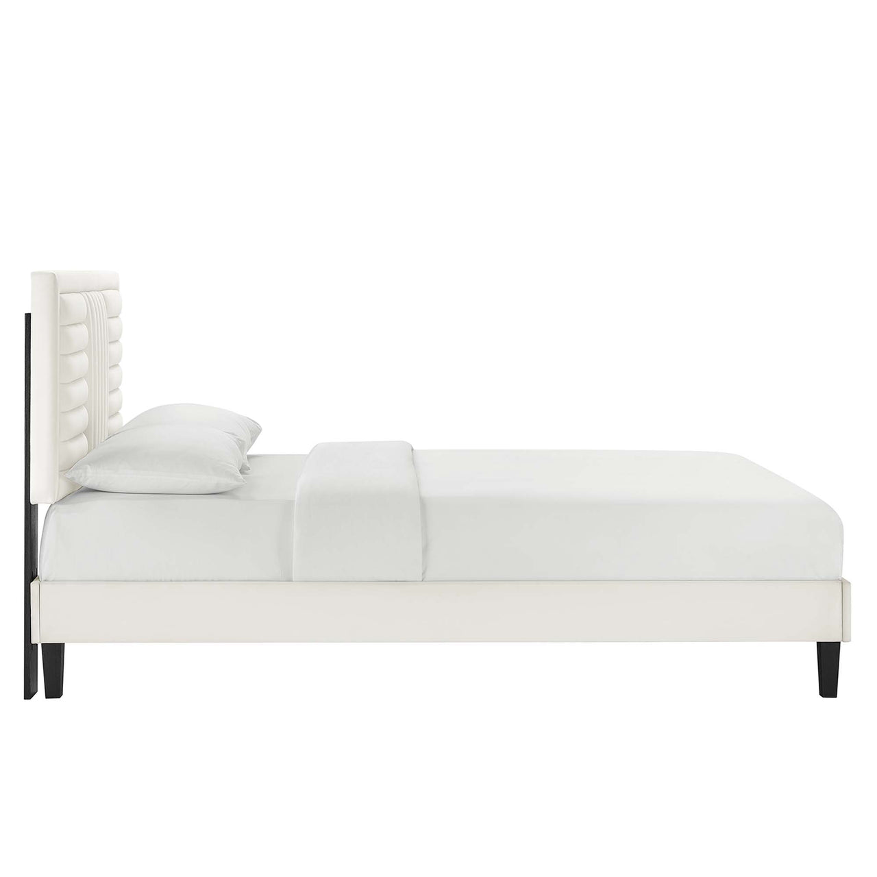 Selphie Upholstered Velvet Full Platform Bed, White