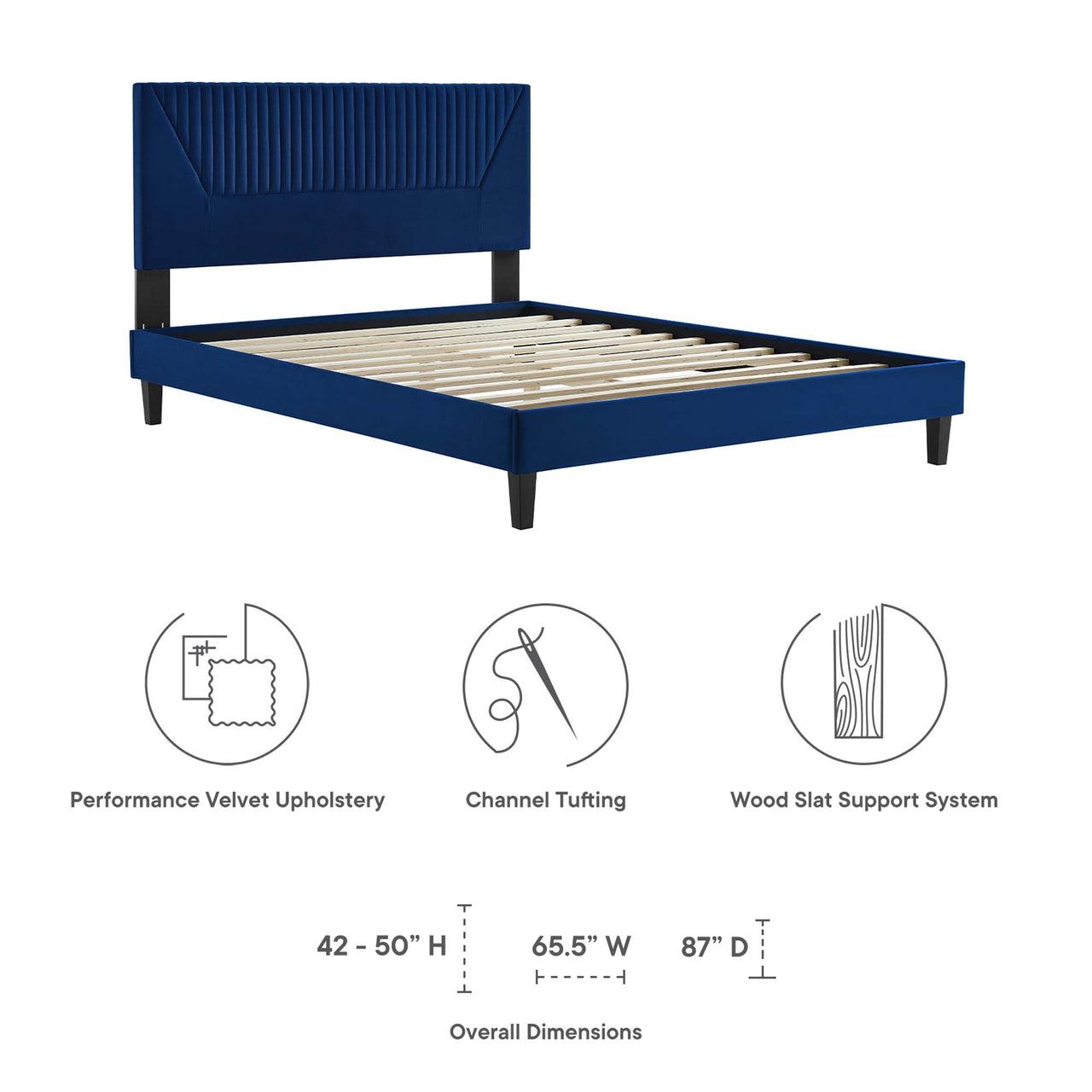 Seraphine Velvet Full Platform Bed, Navy