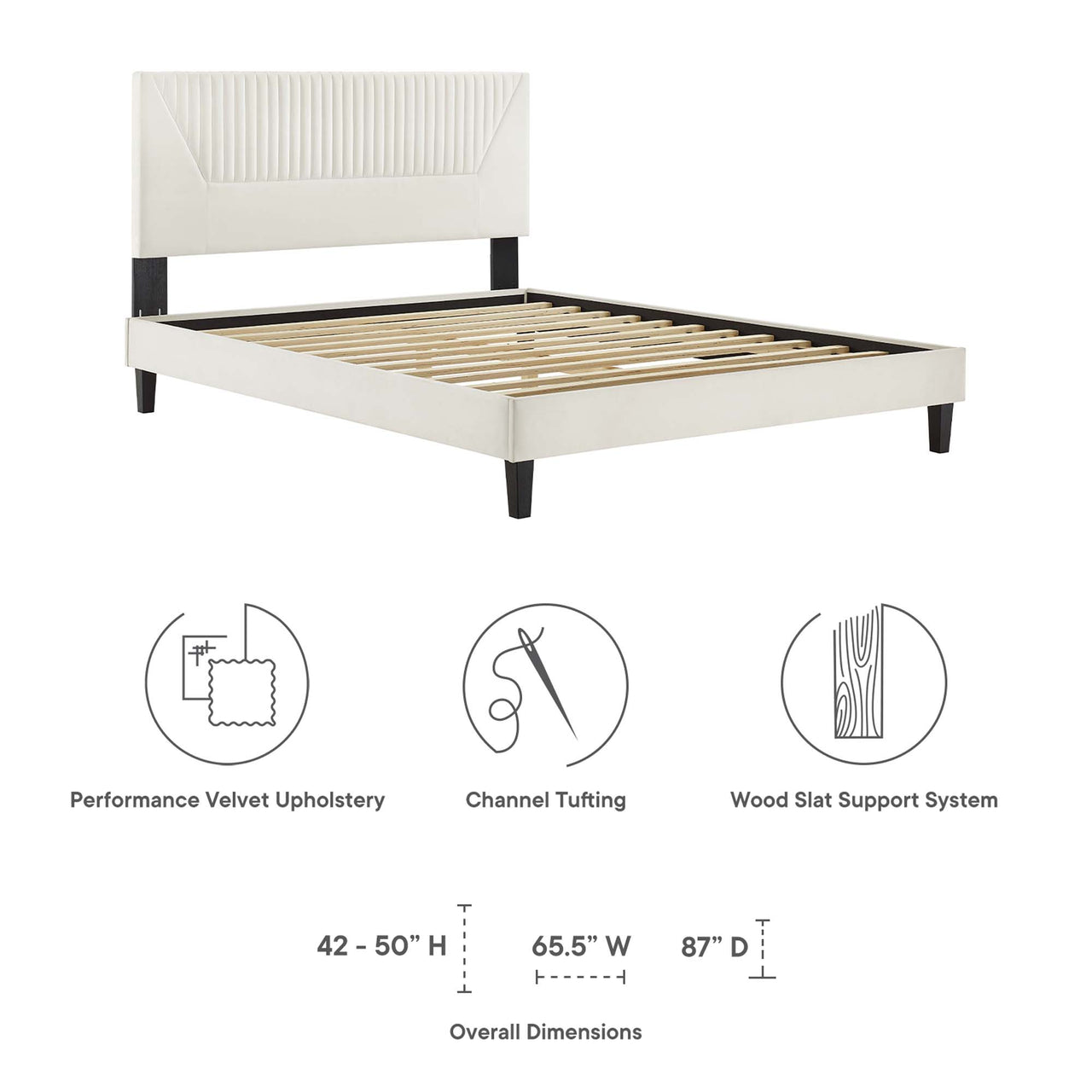 Seraphine Velvet Full Platform Bed, White