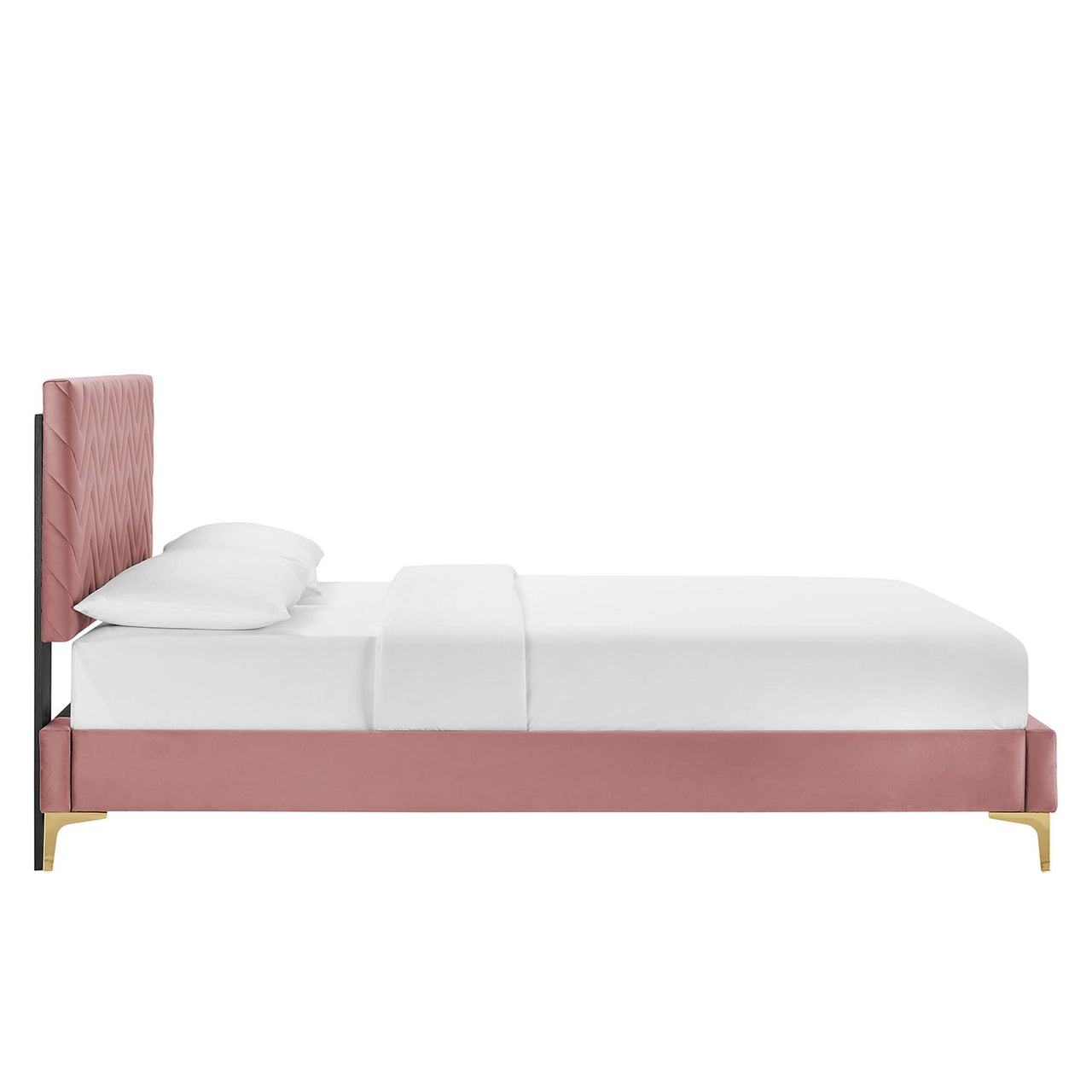 Traverse Upholstered Velvet King Platform Bed, Dusty Rose & Gold