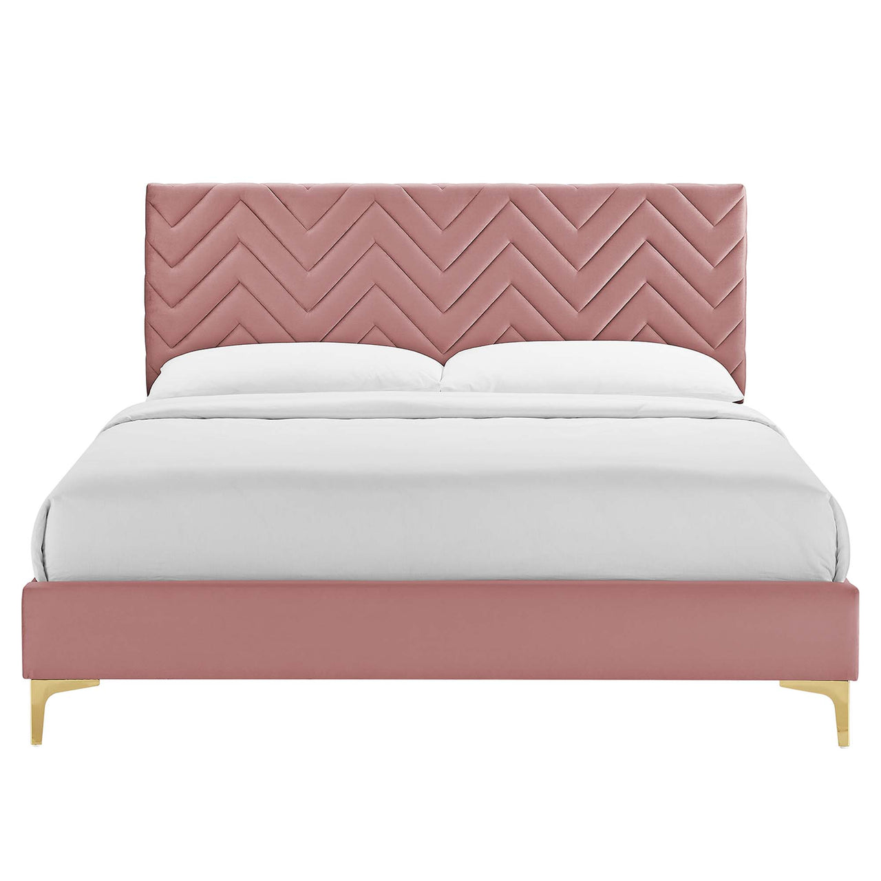 Traverse Upholstered Velvet King Platform Bed, Dusty Rose & Gold