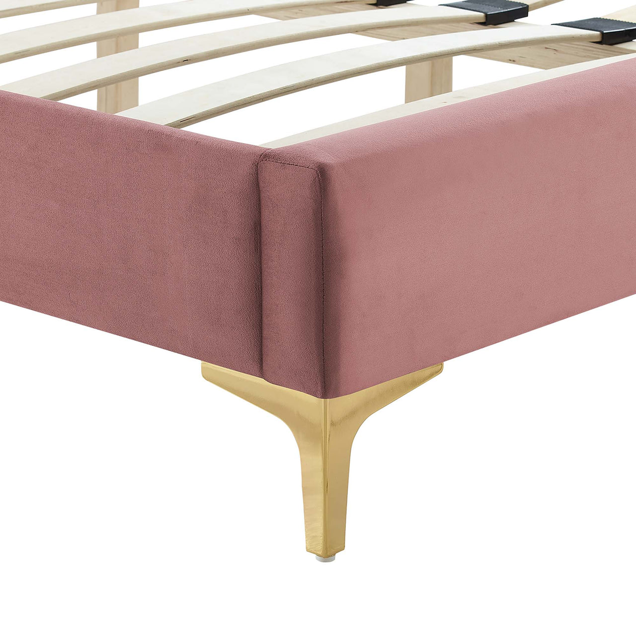 Traverse Upholstered Velvet King Platform Bed, Dusty Rose & Gold