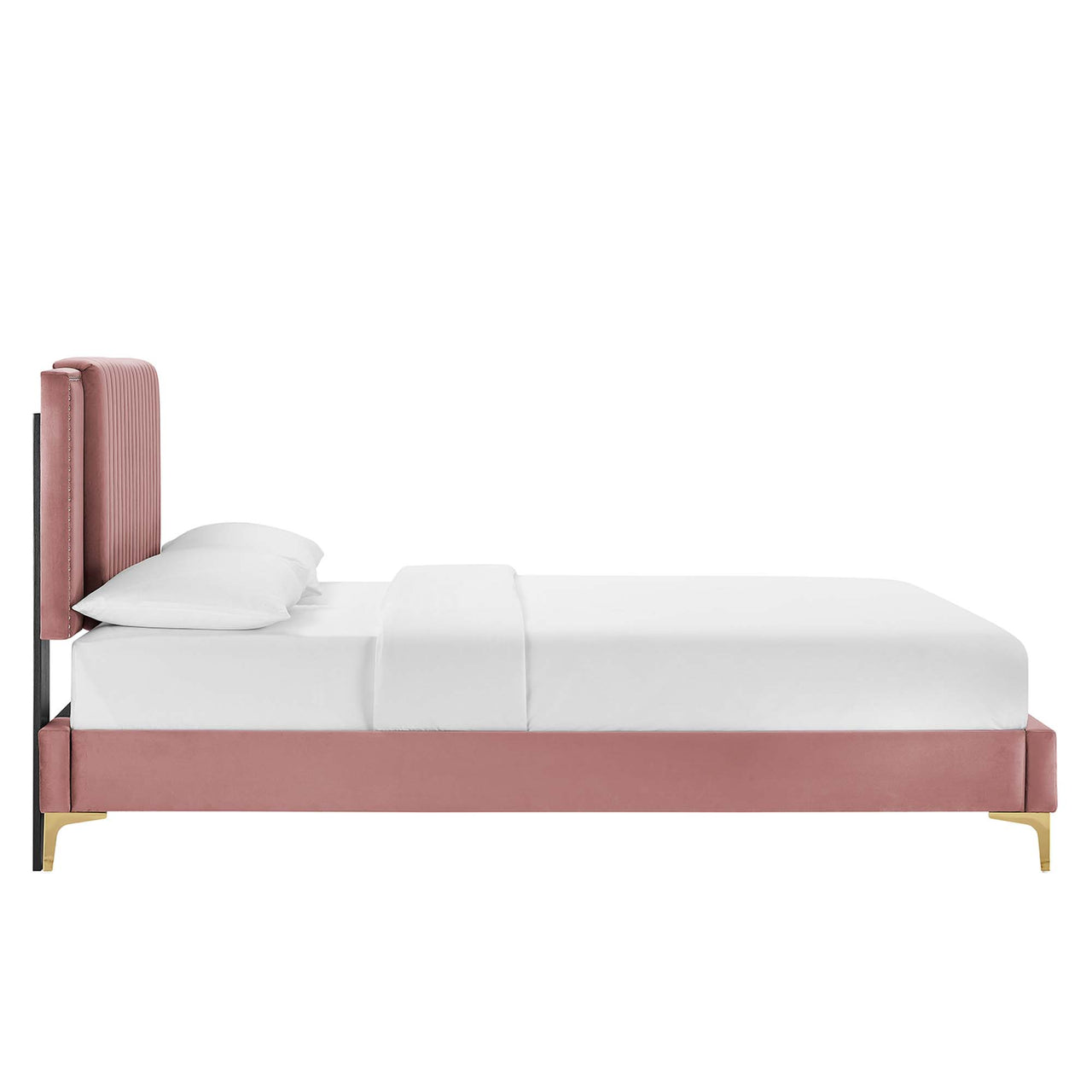 Zirelle Upholstered Velvet King Platform Bed, Dusty Rose