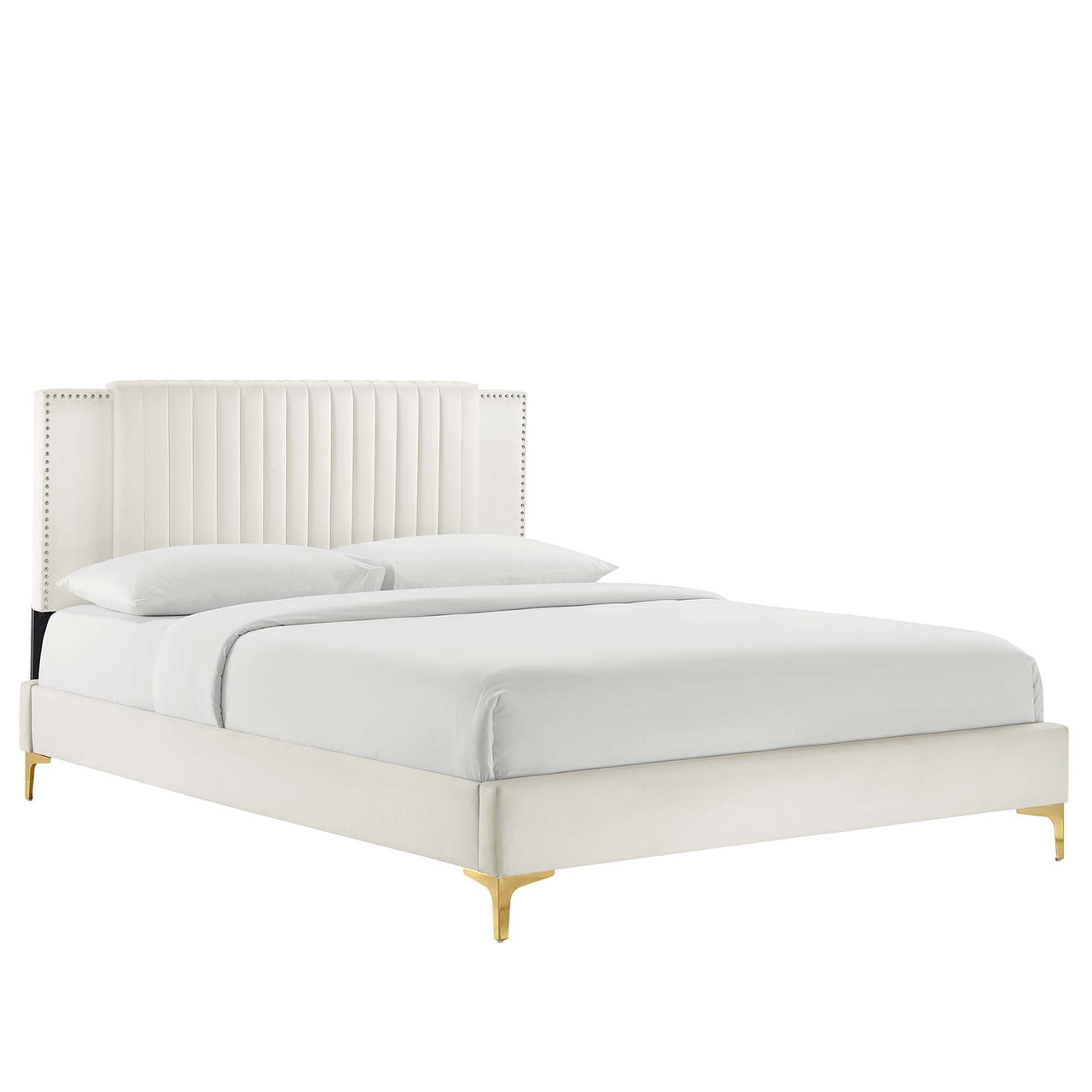 Zirelle Upholstered Velvet King Platform Bed, White