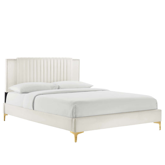 Zirelle Upholstered Velvet King Platform Bed, White