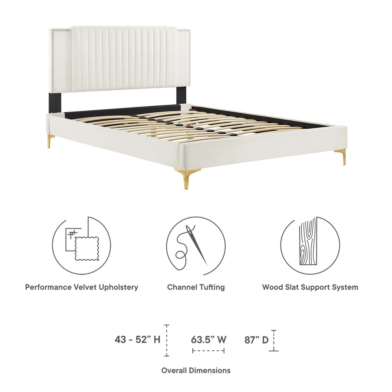 Zirelle Upholstered Velvet King Platform Bed, White