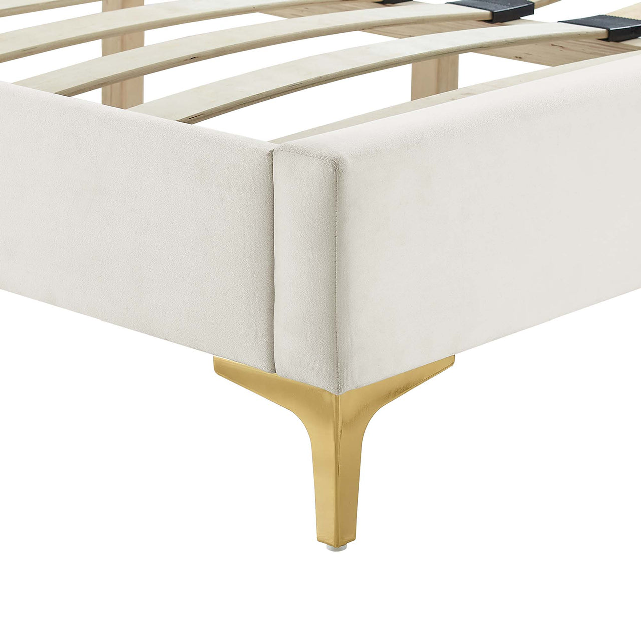 Selphie Upholstered Velvet King Platform Bed, White
