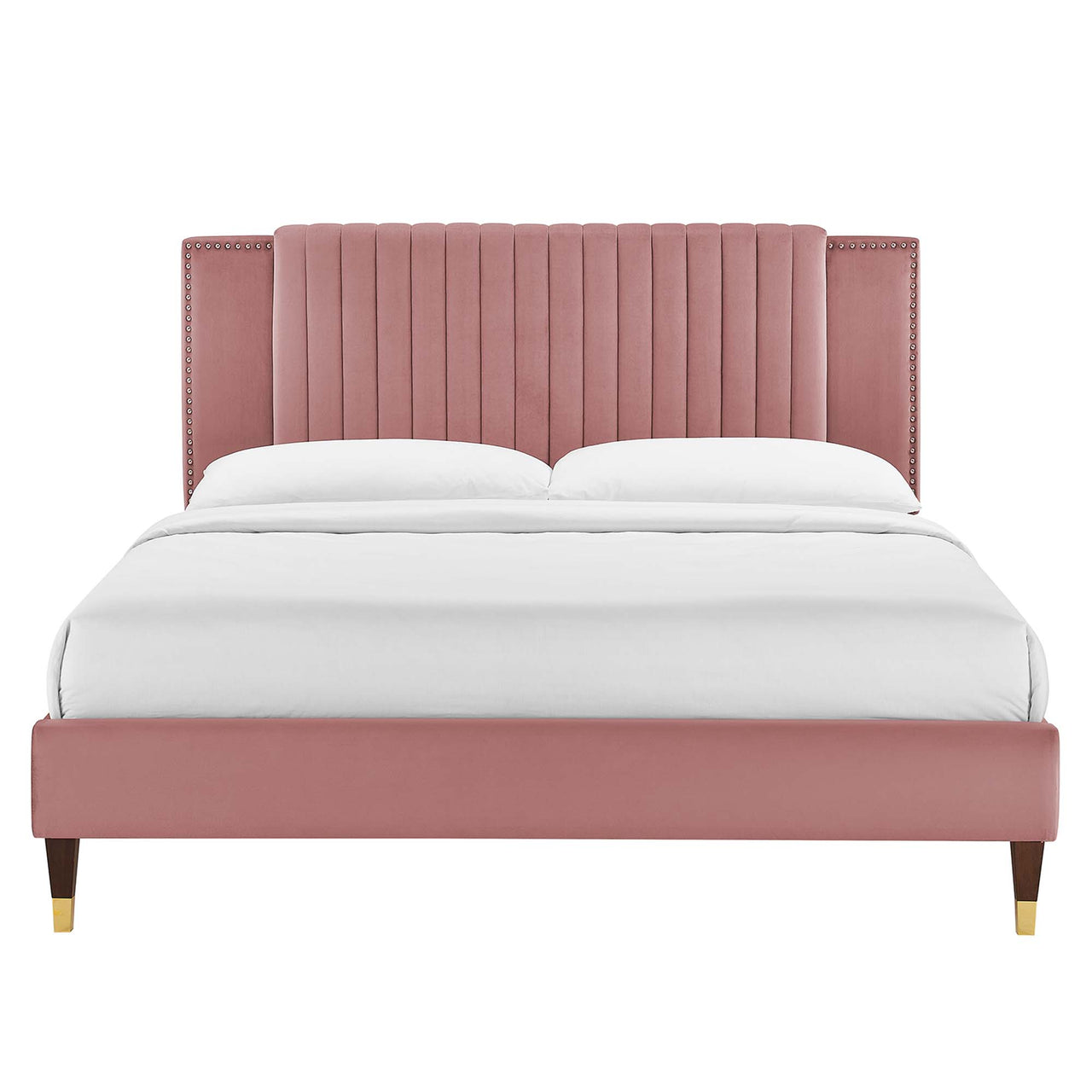 Zirelle Upholstered Velvet King Platform Bed, Dusty Rose