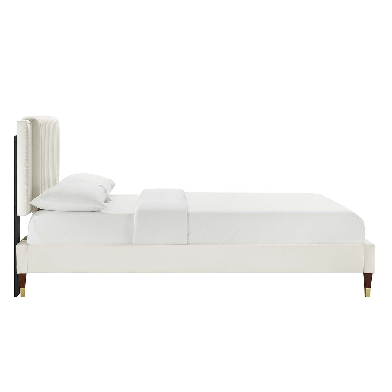 Zirelle Upholstered Velvet King Platform Bed, White