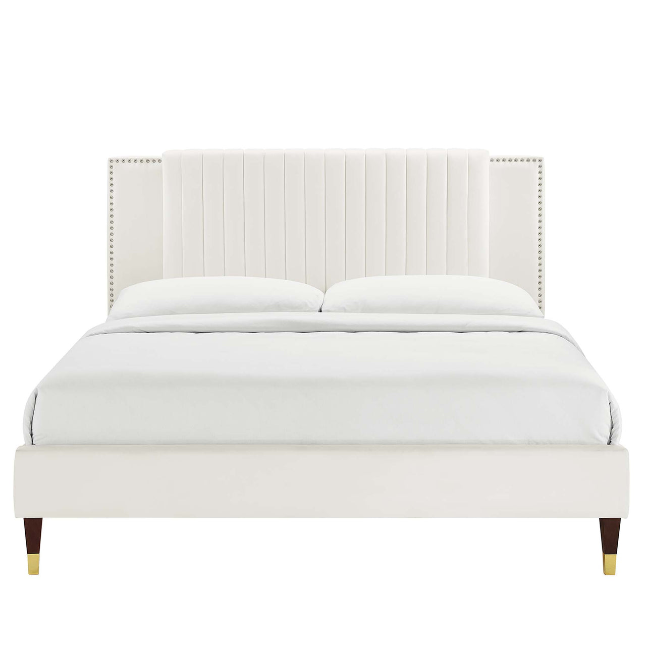 Zirelle Upholstered Velvet King Platform Bed, White