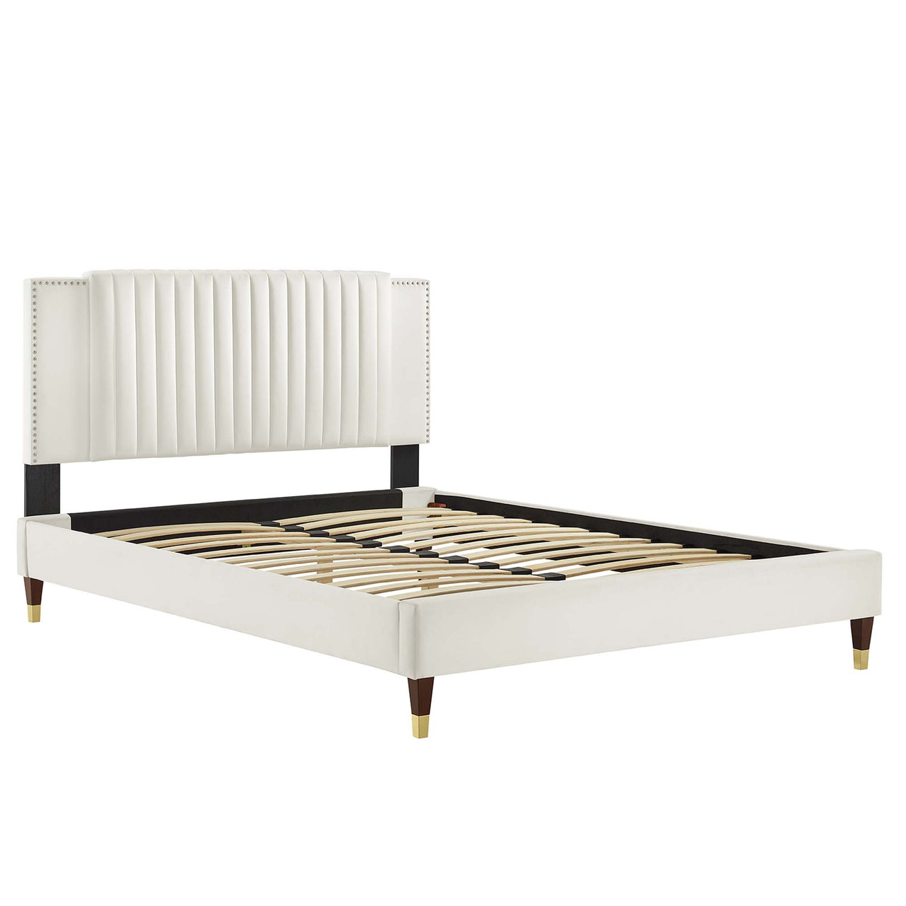 Zirelle Upholstered Velvet King Platform Bed, White