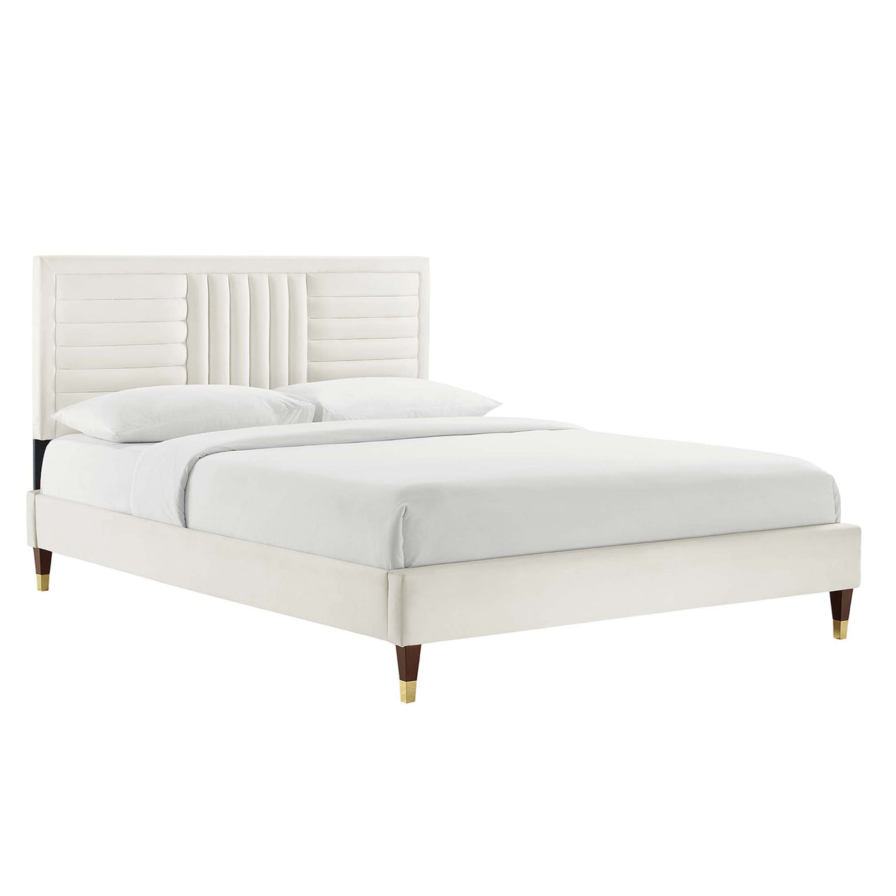 Selphie Upholstered Velvet King Platform Bed, White