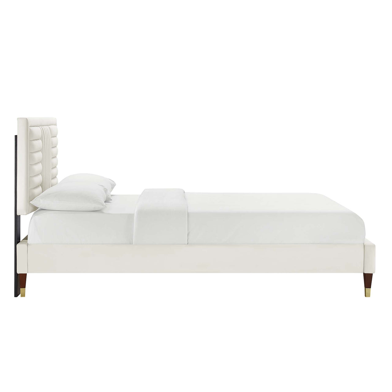 Selphie Upholstered Velvet King Platform Bed, White