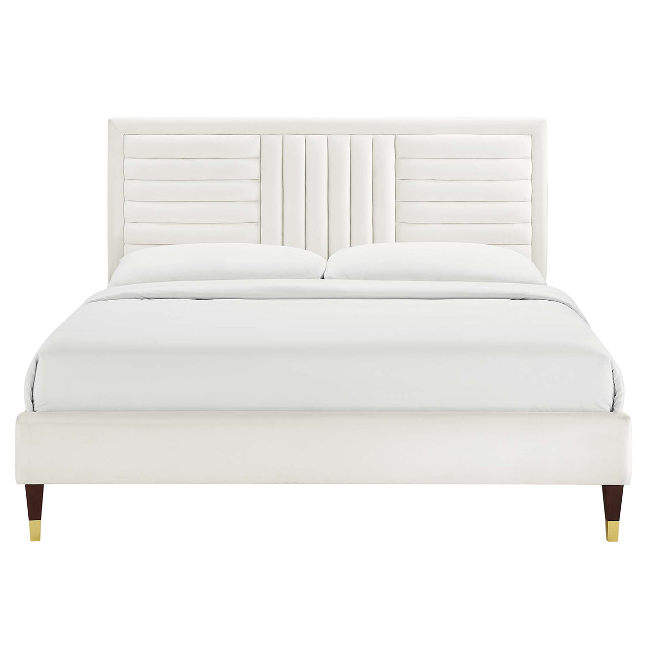 Selphie Upholstered Velvet King Platform Bed, White