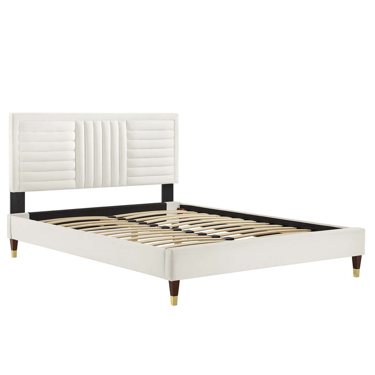 Selphie Upholstered Velvet King Platform Bed, White
