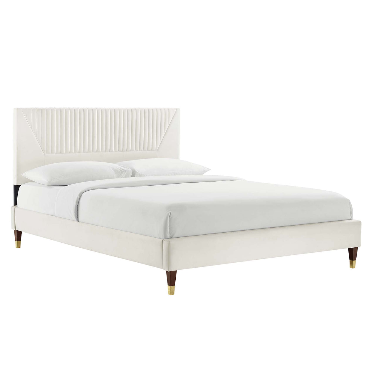 Seraphine Velvet King Platform Bed, White