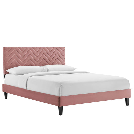 Traverse Upholstered Velvet King Platform Bed, Dusty Rose & Black