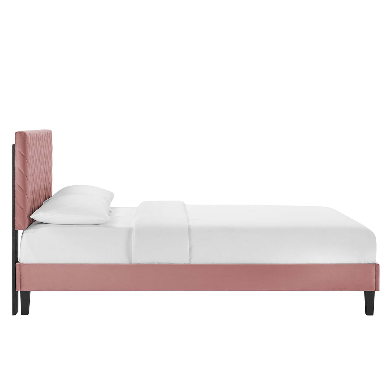Traverse Upholstered Velvet King Platform Bed, Dusty Rose & Black