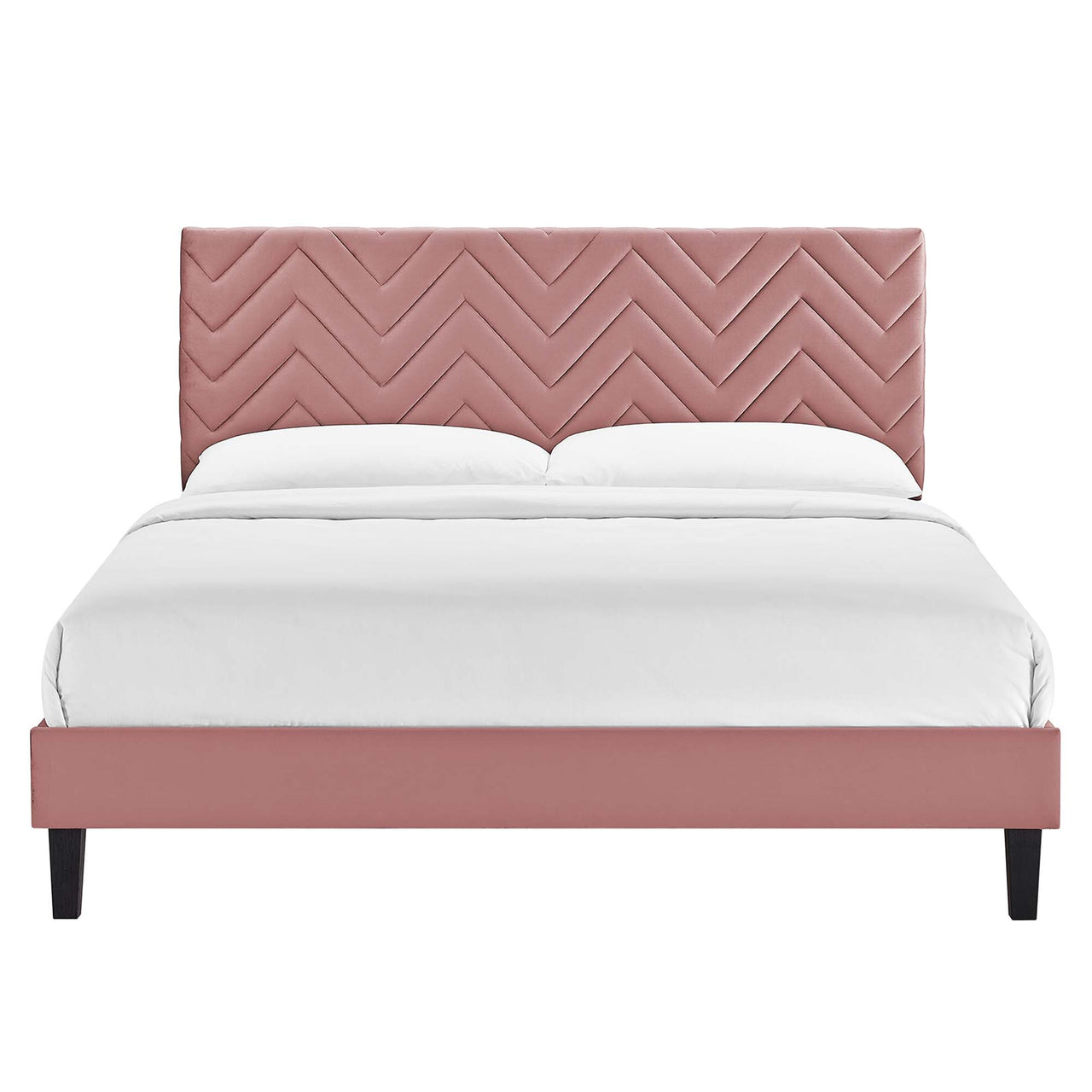 Traverse Upholstered Velvet King Platform Bed, Dusty Rose & Black
