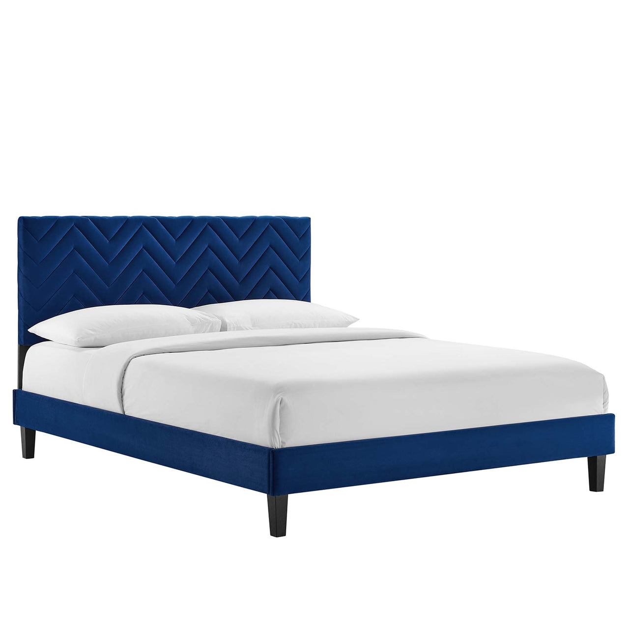 Traverse Upholstered Velvet King Platform Bed, Navy & Black