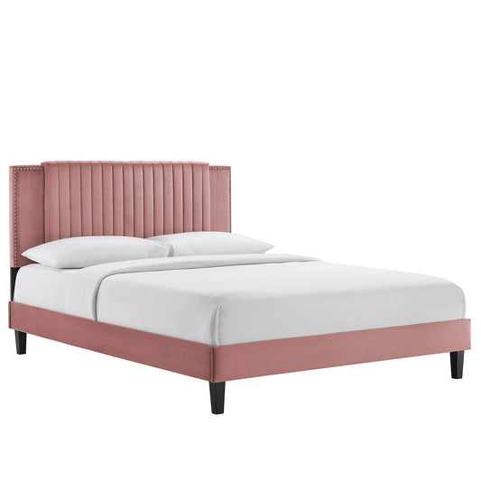 Zirelle Upholstered Velvet King Platform Bed, Dusty Rose