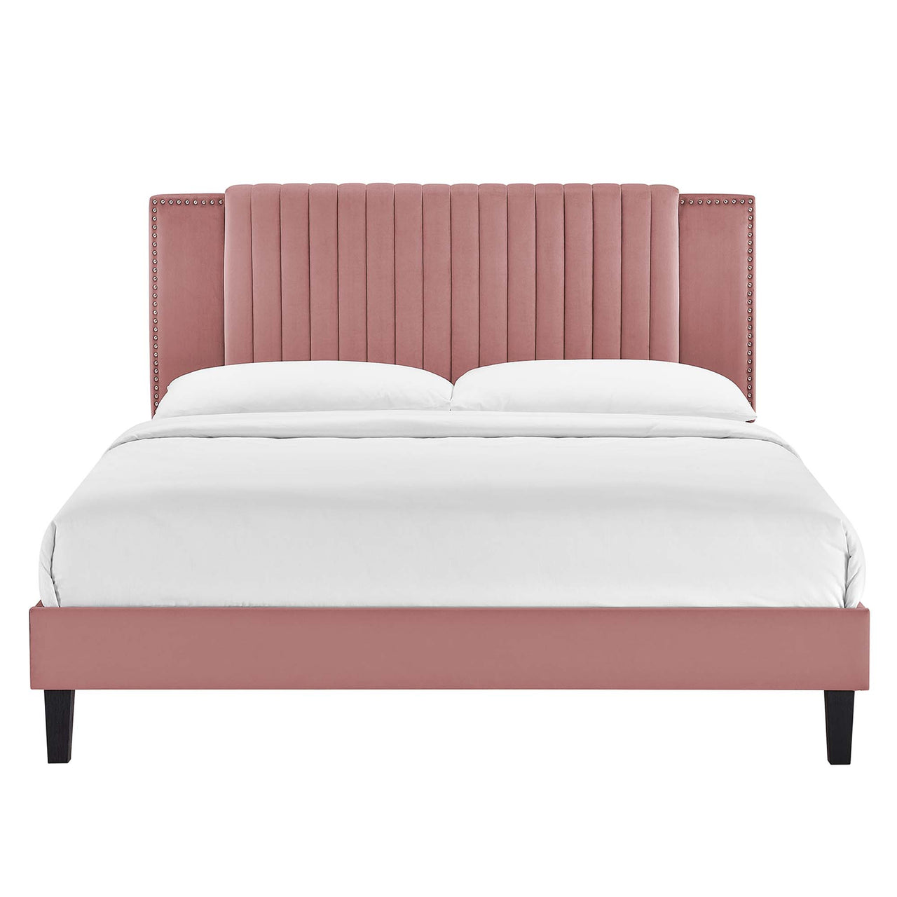 Zirelle Upholstered Velvet King Platform Bed, Dusty Rose