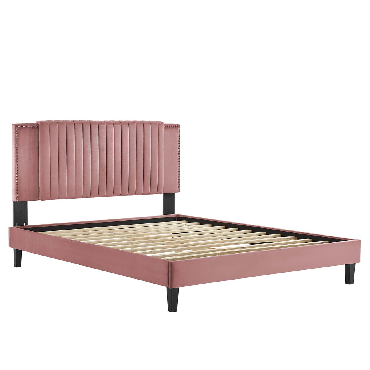 Zirelle Upholstered Velvet King Platform Bed, Dusty Rose