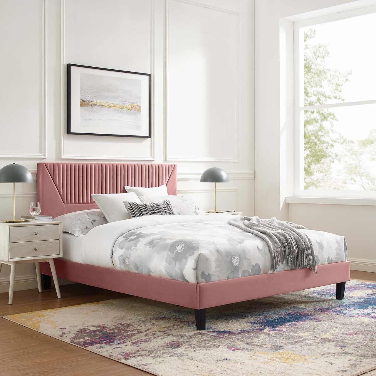 Seraphine Velvet King Platform Bed, Dusty Rose