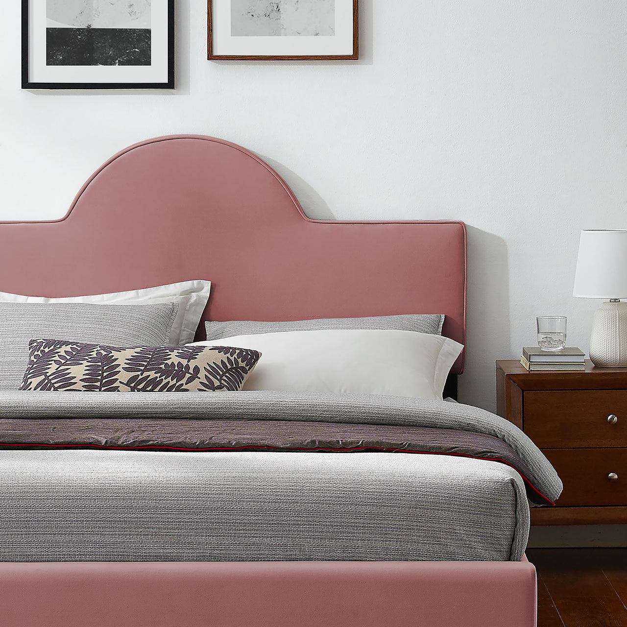 Twilight Upholstered Velvet Twin Bed, Dusty Rose