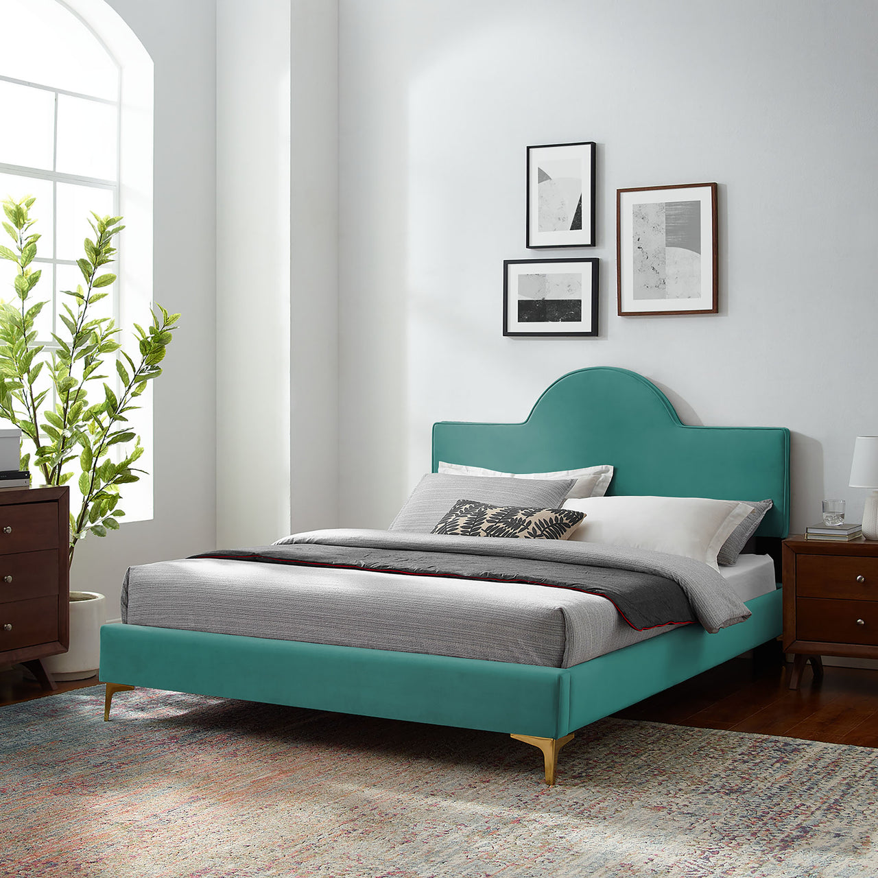 Twilight Upholstered Velvet King Bed, Teal