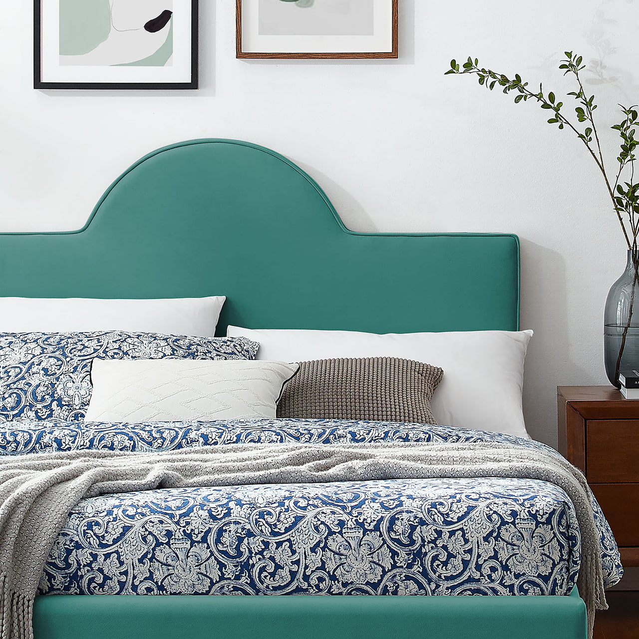Arise Upholstered Velvet Full Bed, Teal