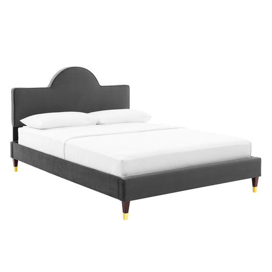 Arise Upholstered Velvet King Bed, Charcoal