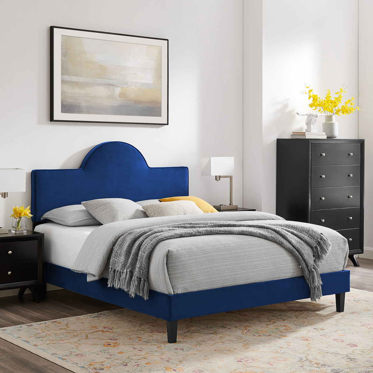 Dusk Upholstered Velvet King Bed, Navy