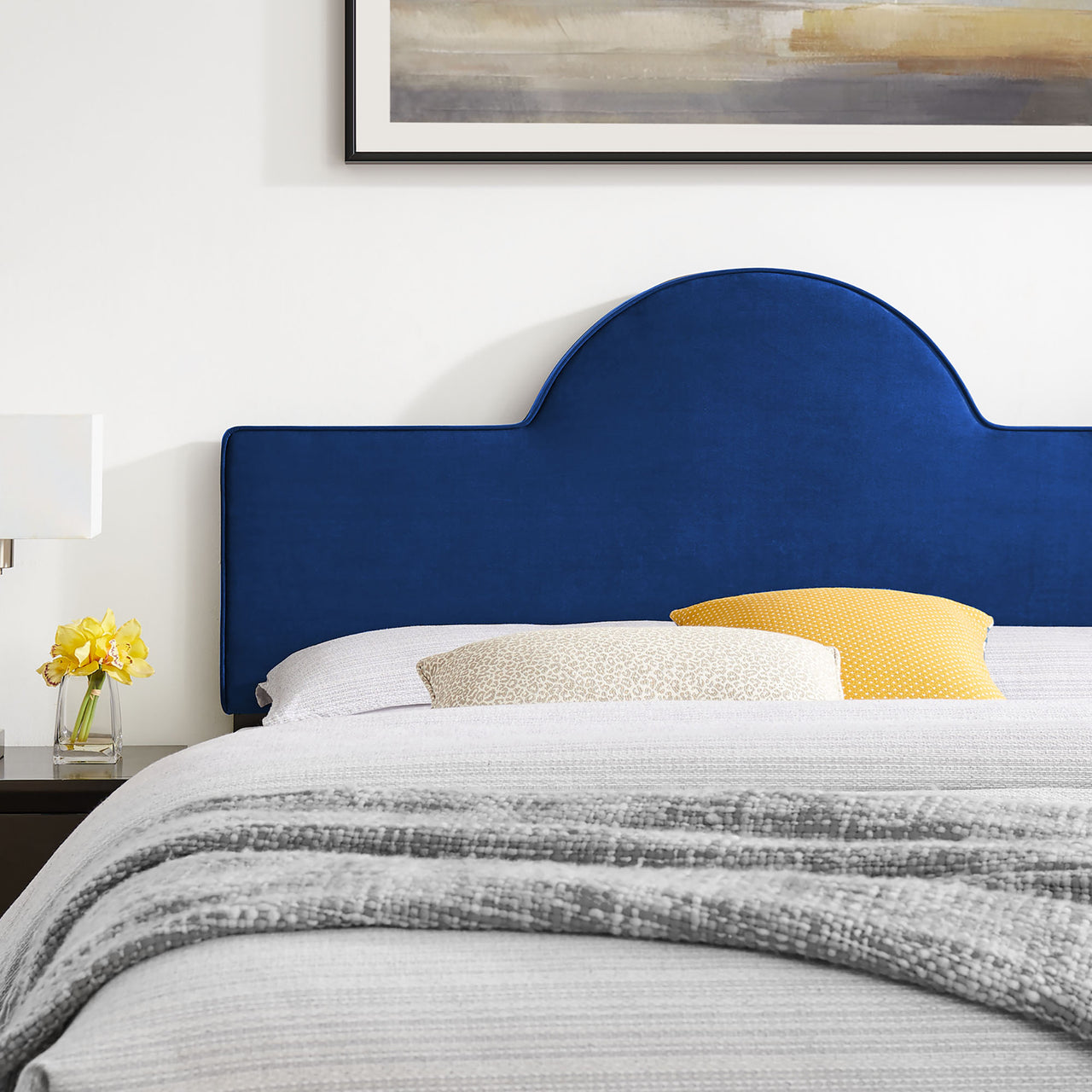 Dusk Upholstered Velvet King Bed, Navy