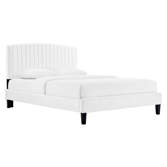 Lass Upholstered Velvet Full Platform Bed, White