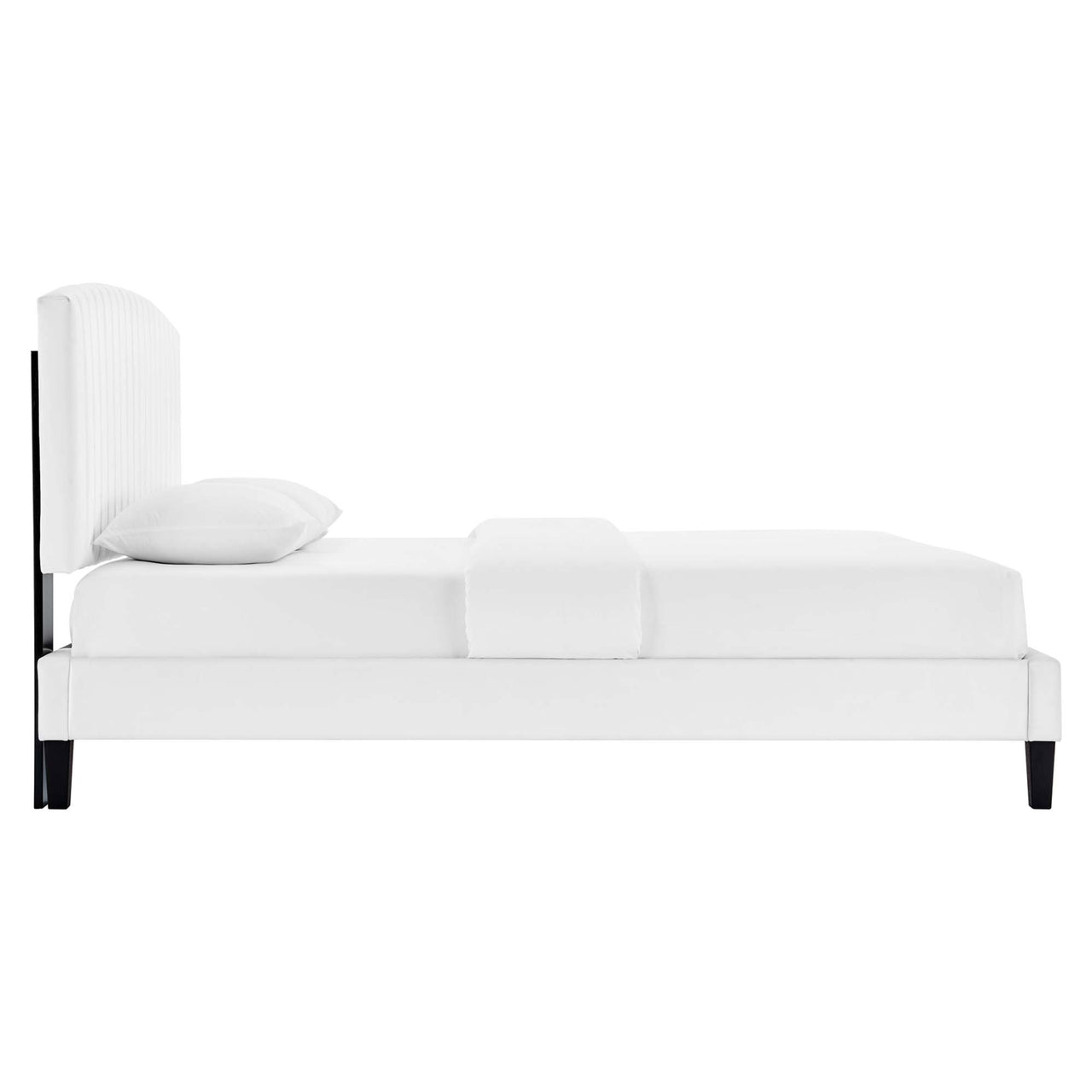 Lass Upholstered Velvet Full Platform Bed, White