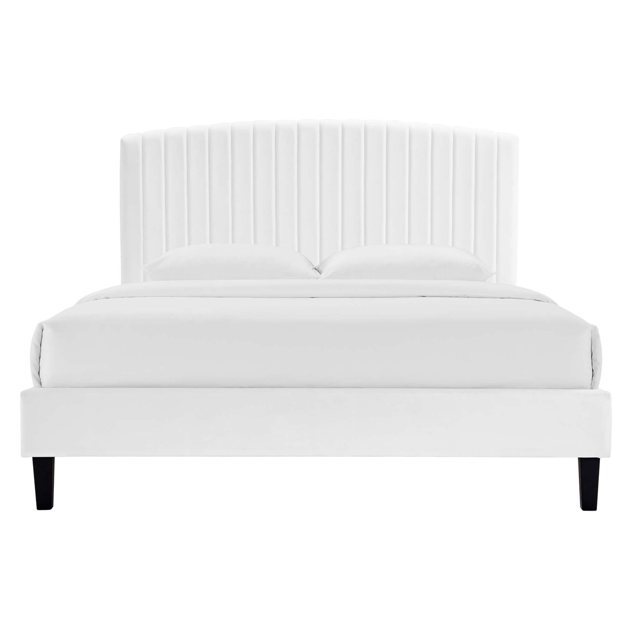 Lass Upholstered Velvet Full Platform Bed, White