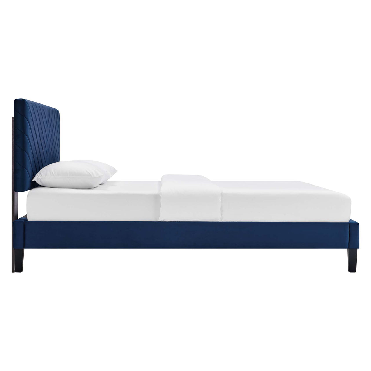 Empower Upholstered Velvet Full Platform Bed, Navy