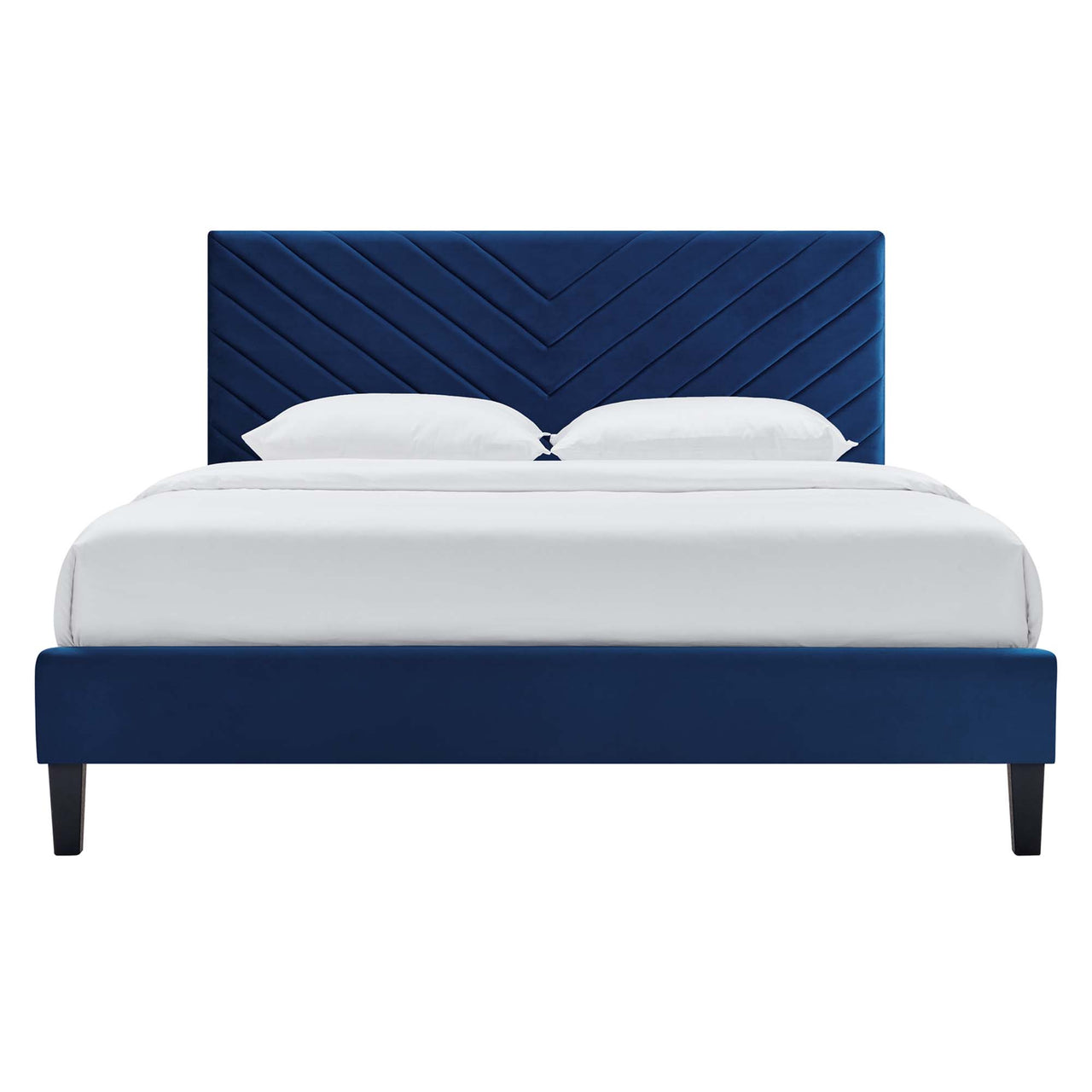 Empower Upholstered Velvet Full Platform Bed, Navy